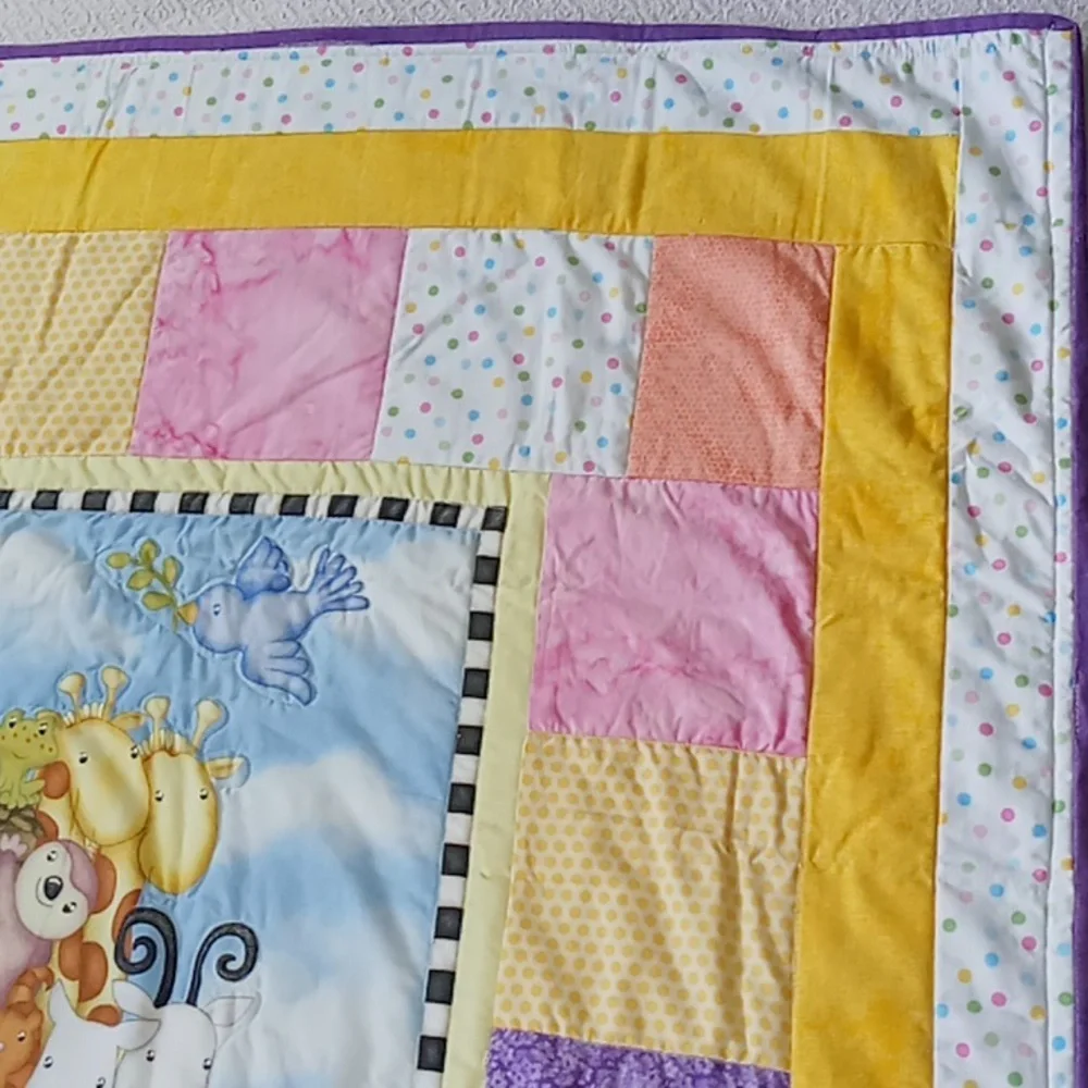 Colorful Noah's Arc Animal-Themed Baby Quilt NWOT
